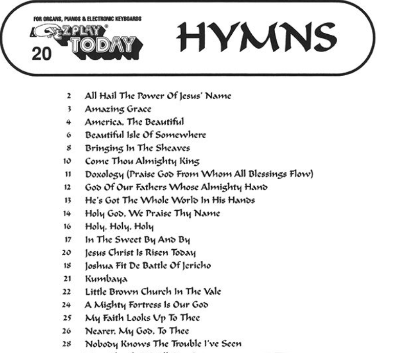 Hymns - EZ Play Piano Volume 20 Songbook