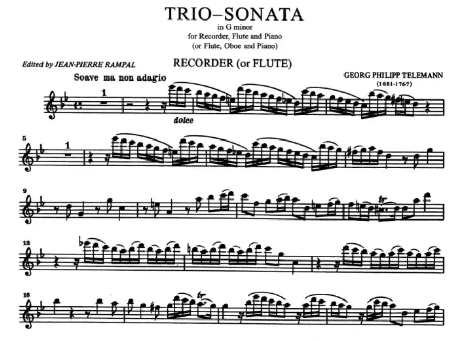 Telemann Trio Sonata in G Minor Flute with Piano Book
