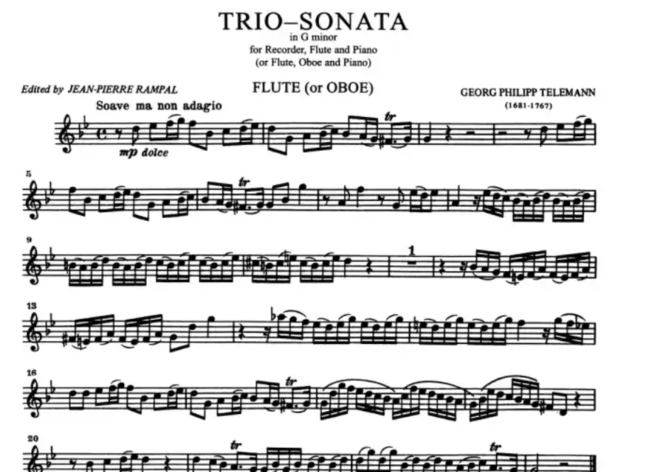 Telemann Trio Sonata in G Minor Flute with Piano Book
