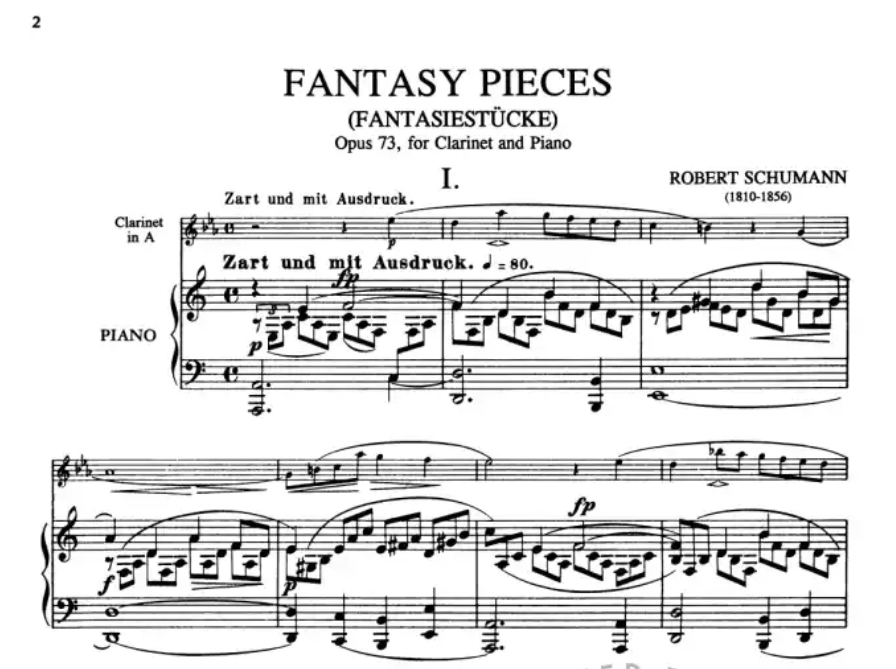 Robert Schumann - Fantasy Pieces Op 73 for Clarinet in A and Piano Book