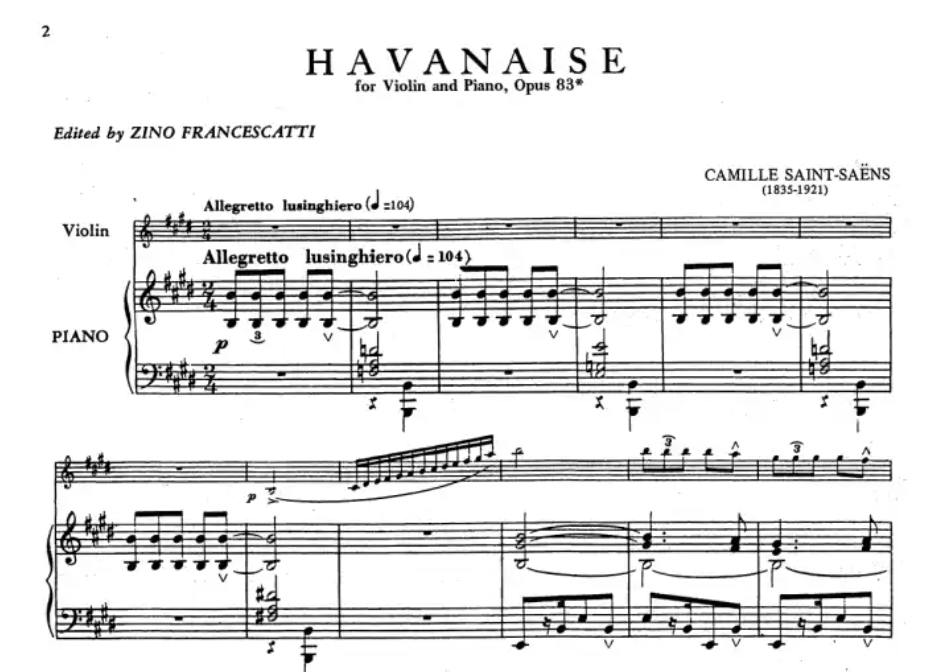 Camille Saint-Saens - Havanaise Op 83 for Violin and Piano Book
