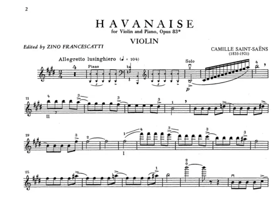 Camille Saint-Saens - Havanaise Op 83 for Violin and Piano Book