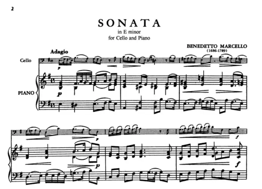 Benedetto Marcello - Sonata in E minor Cello with Piano Accompaniment Book