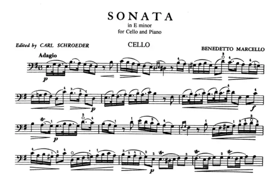 Benedetto Marcello - Sonata in E minor Cello with Piano Accompaniment Book