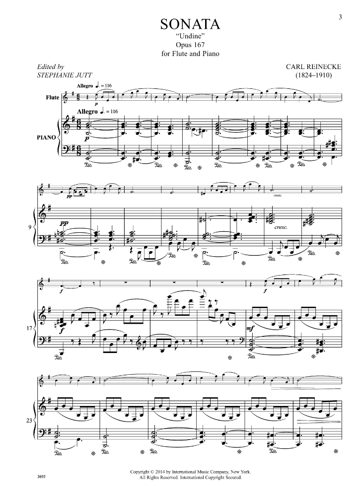 Carl Reinecke - Sonata Undine Op 167 for Flute and Piano Book