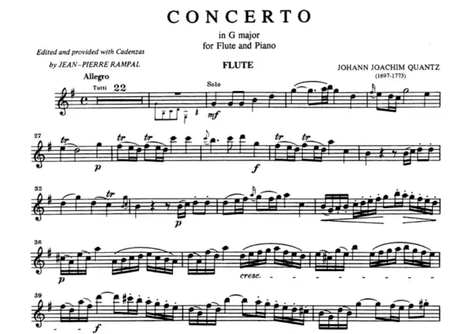 Johann Joachim Quantz - Flute Concerto in G Major with Piano Book