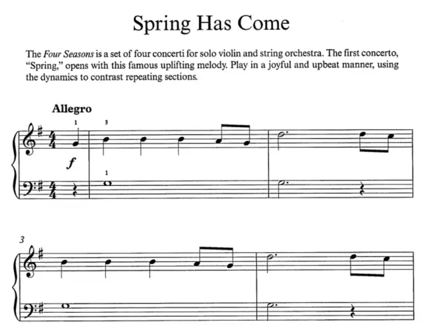 Vivaldis Four Seasons For The Beginning Pianist Book with Audio