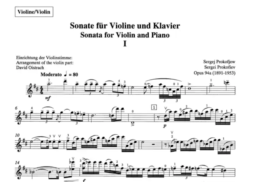 Prokofieff - Sonata No 2 Op 94A For Violin with Piano Accompaniment Book