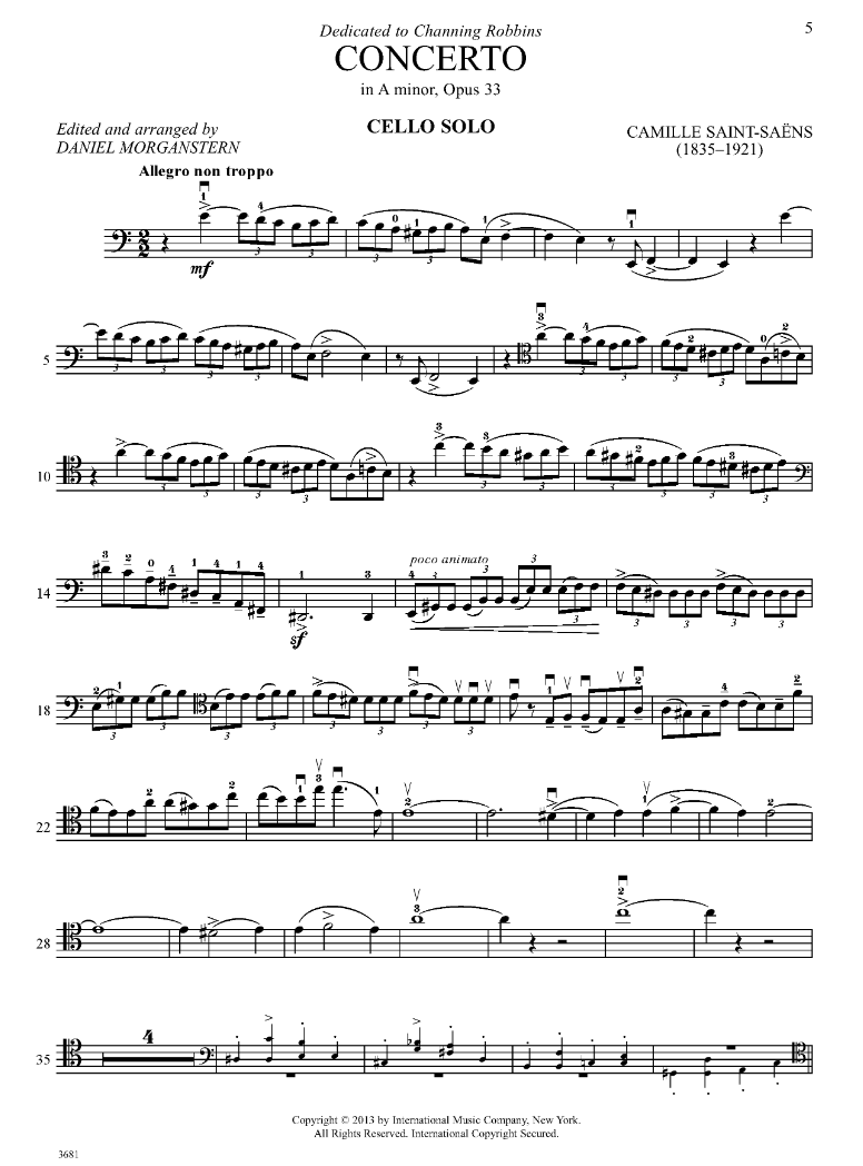 Camille Saint-Saens - Cello Concerto No 1 A Minor Opus 33 with Optional 2nd Cello Book
