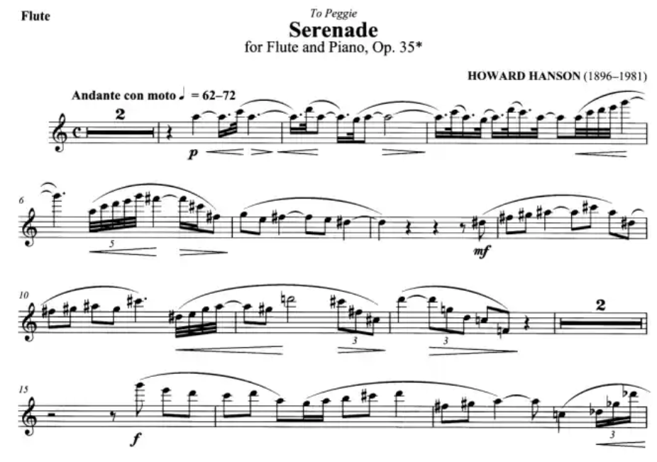 Howard Hanson - Serenade Op 35 Flute with Piano Book