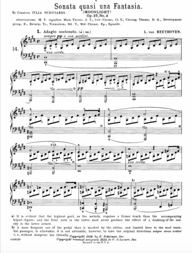 Ludwig Beethoven - Sonata Op 27 No 2 Piano Moonlight Sheet Music