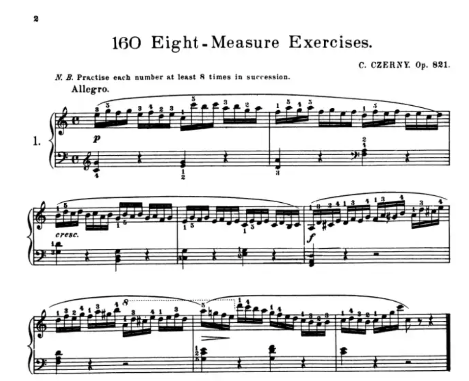 Czerny - 160 Exercises Op 821 For Piano Book