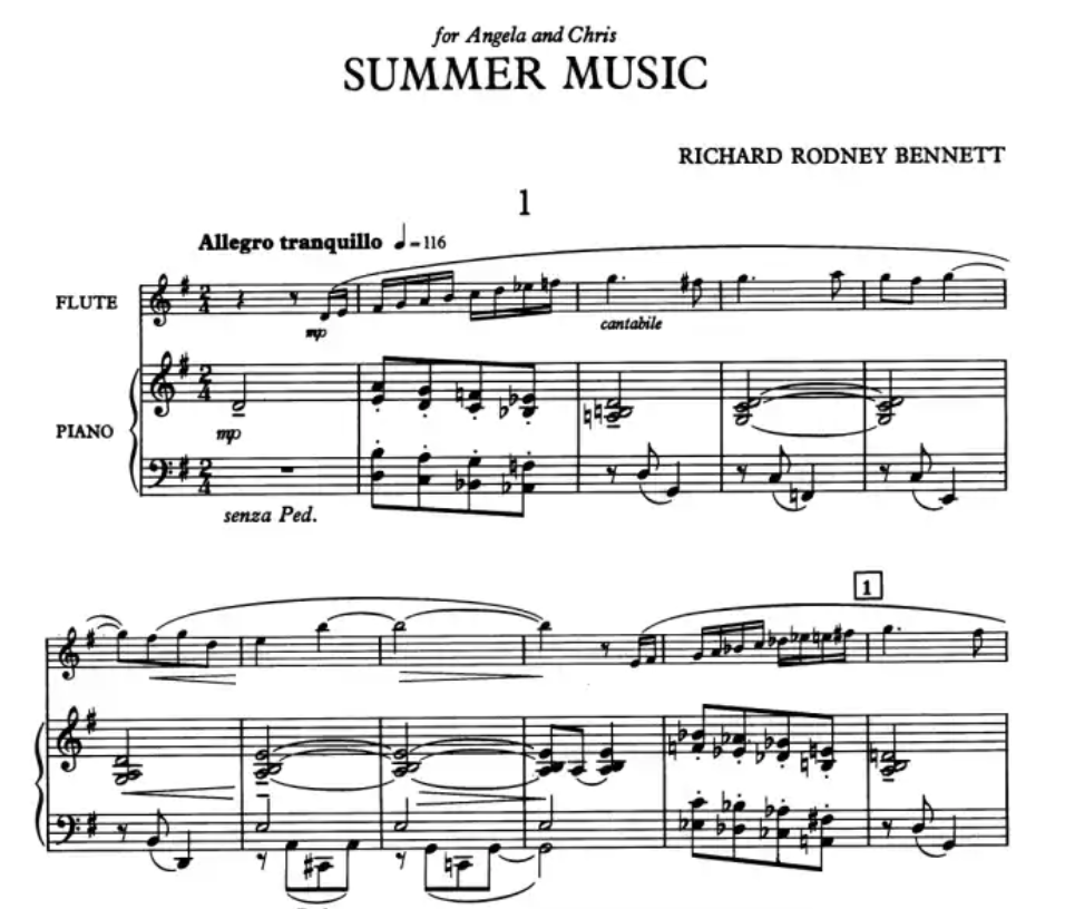 Richard Rodney Bennett - Summer Music For Flute with Piano Book