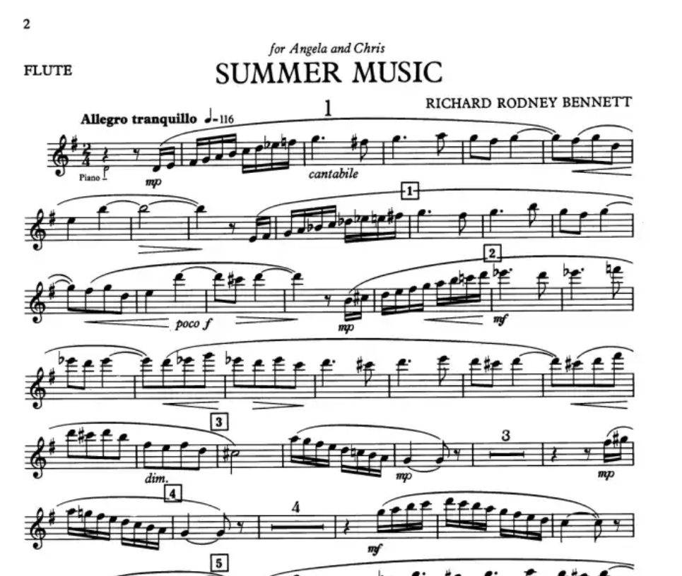 Richard Rodney Bennett - Summer Music For Flute with Piano Book