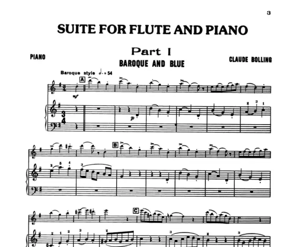 Claude Bolling - Suite For Flute And Jazz Piano Trio - Score/Parts Book