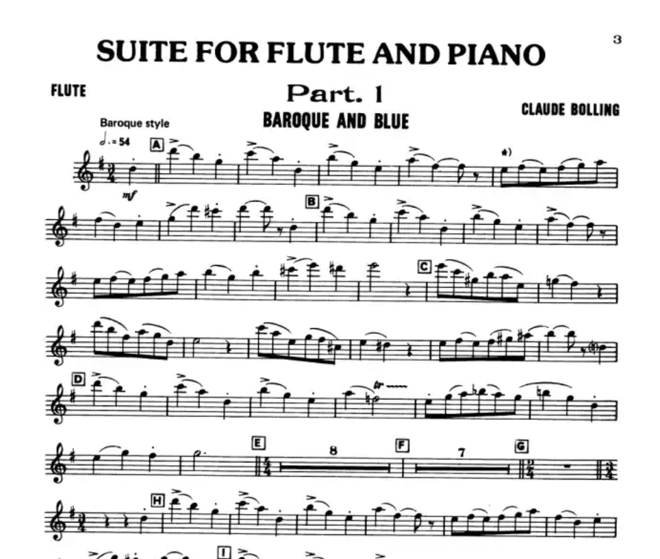 Claude Bolling - Suite For Flute And Jazz Piano Trio - Score/Parts Book