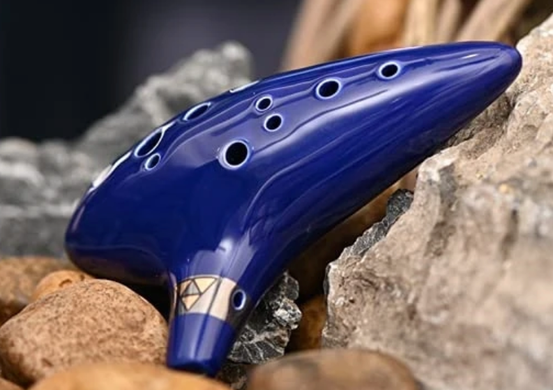 Ceramic 12 Hole Ocean Blue Ocarina with Display Stand, Bag and Songbook
