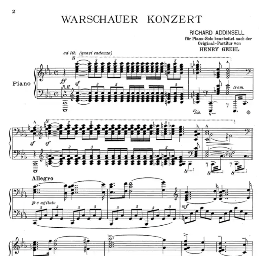 Richard Addinsell - Warsaw Concerto For Piano Solo Book