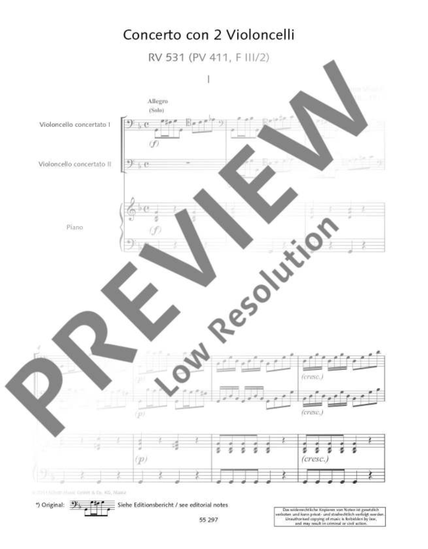 Vivaldi Concerto in G Minor RV 531 for 2 Cellos with Piano Accompaniment Book