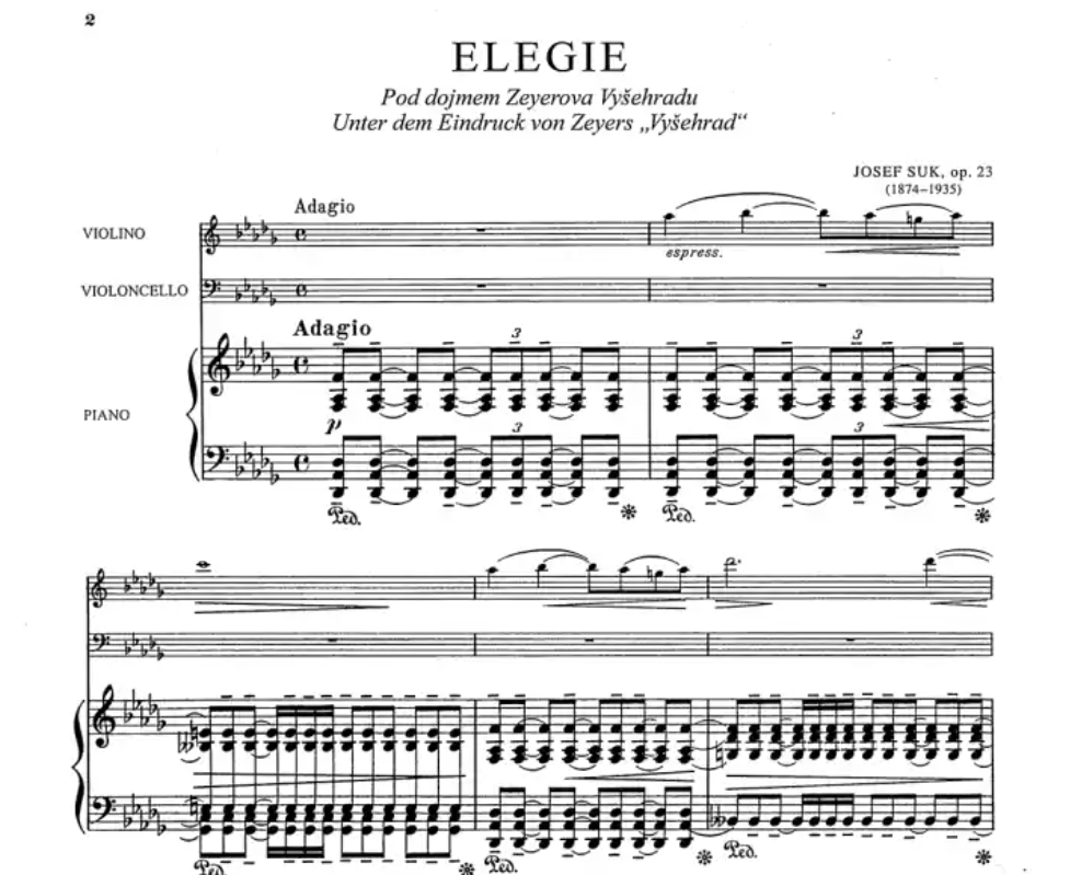 Josef Suk - Elegie Op 23 for Piano, Violin and Cello Book