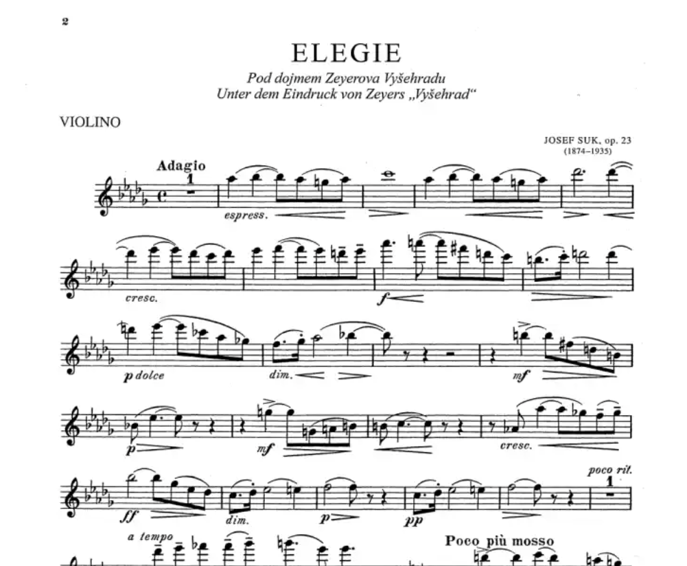 Josef Suk - Elegie Op 23 for Piano, Violin and Cello Book