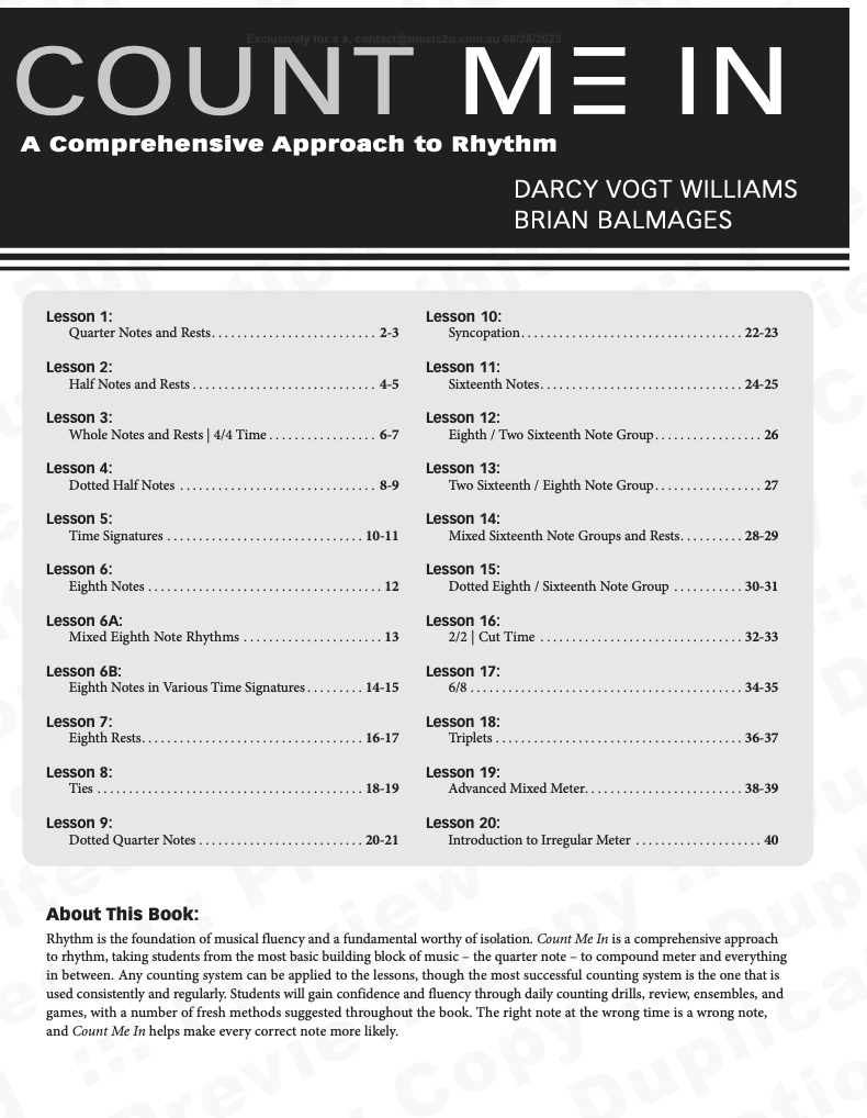 Count Me In A Comprehensive Approach To Rhythm Book