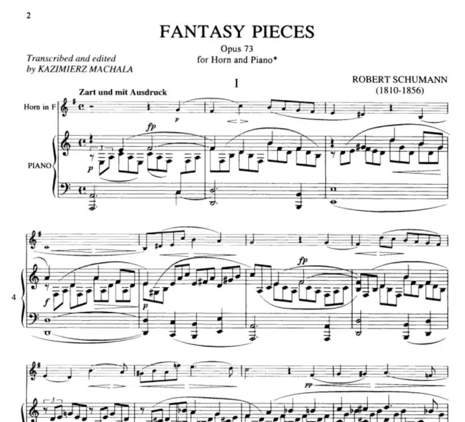 Robert Schumann - Fantasy Pieces Op. 73 for French Horn and Piano Book