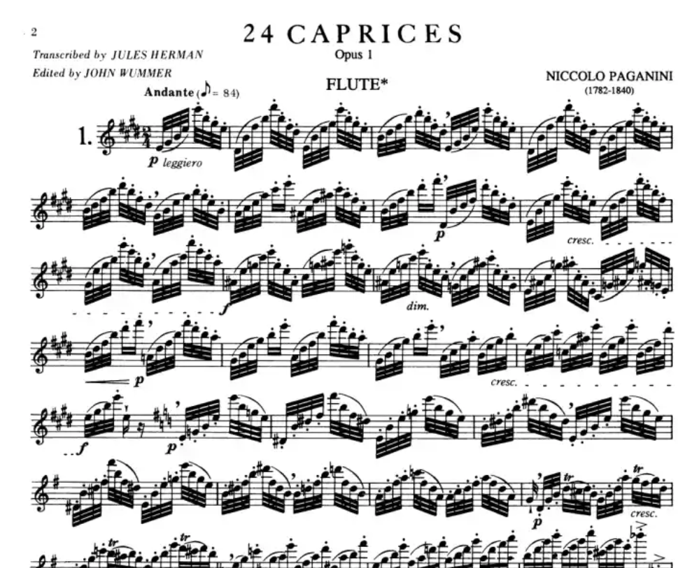 Nicolo Paganini - 24 Caprices Op 1 Flute Book