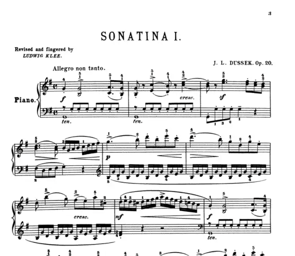 Dussek - 6 Sonatinas Op 20 For Piano Book