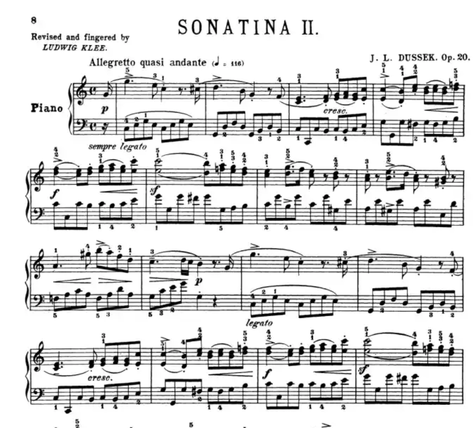 Dussek - 6 Sonatinas Op 20 For Piano Book