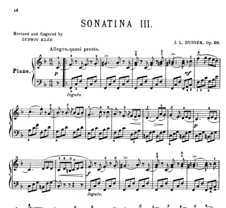 Dussek - 6 Sonatinas Op 20 For Piano Book