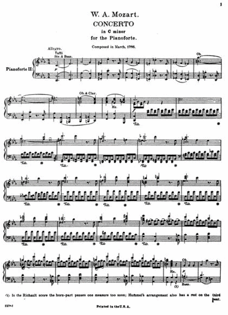 Mozart Piano Concerto No. 24 in C Minor, K. 491 Book (2 Piano, 4 Hands)