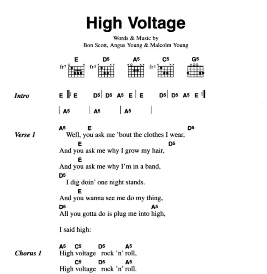 AC/DC Guitar Chord Songbook (17 Hit Songs)