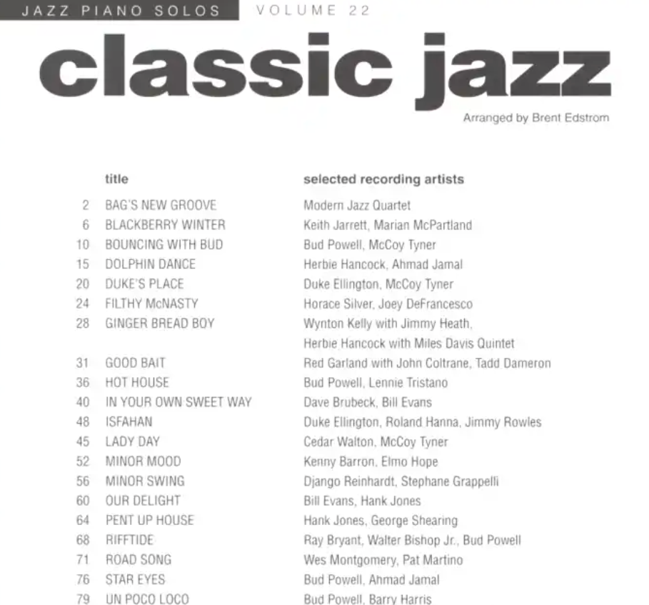 Classic Jazz - Jazz Piano Solos Volume 22 Book (23 Songs)