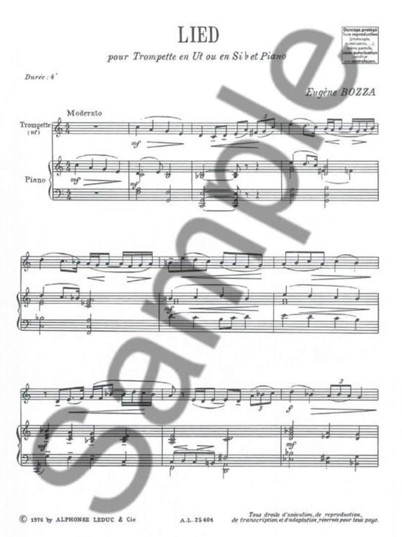 Eugene Bozza - Lied for Trumpet and Piano Book