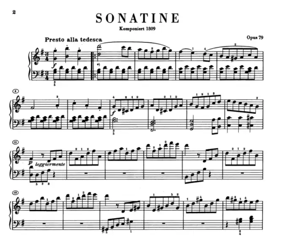 Beethoven - Sonatina (Sonata) G Major Op 79 Urtext Piano Book