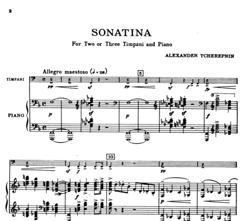 Alexander Tcherepnin - Sonatina For Two Or Three Timpani And Piano Book