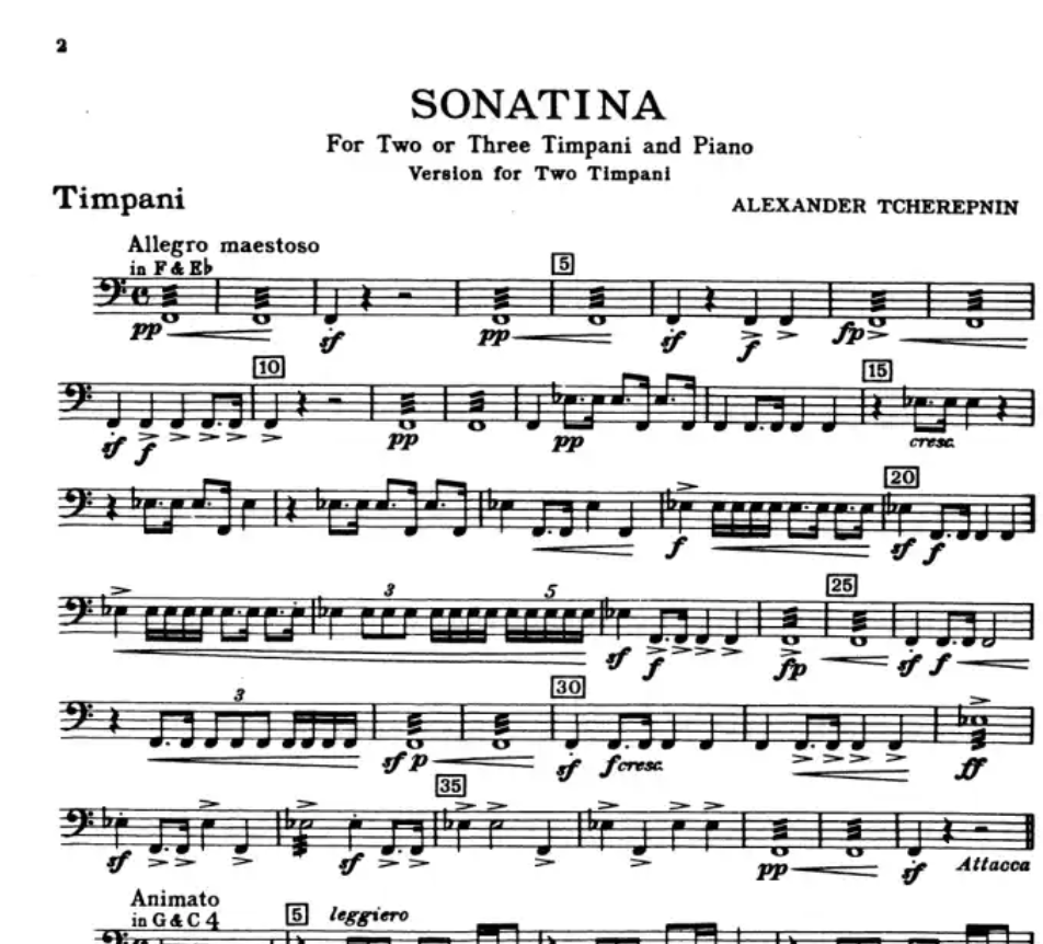 Alexander Tcherepnin - Sonatina For Two Or Three Timpani And Piano Book