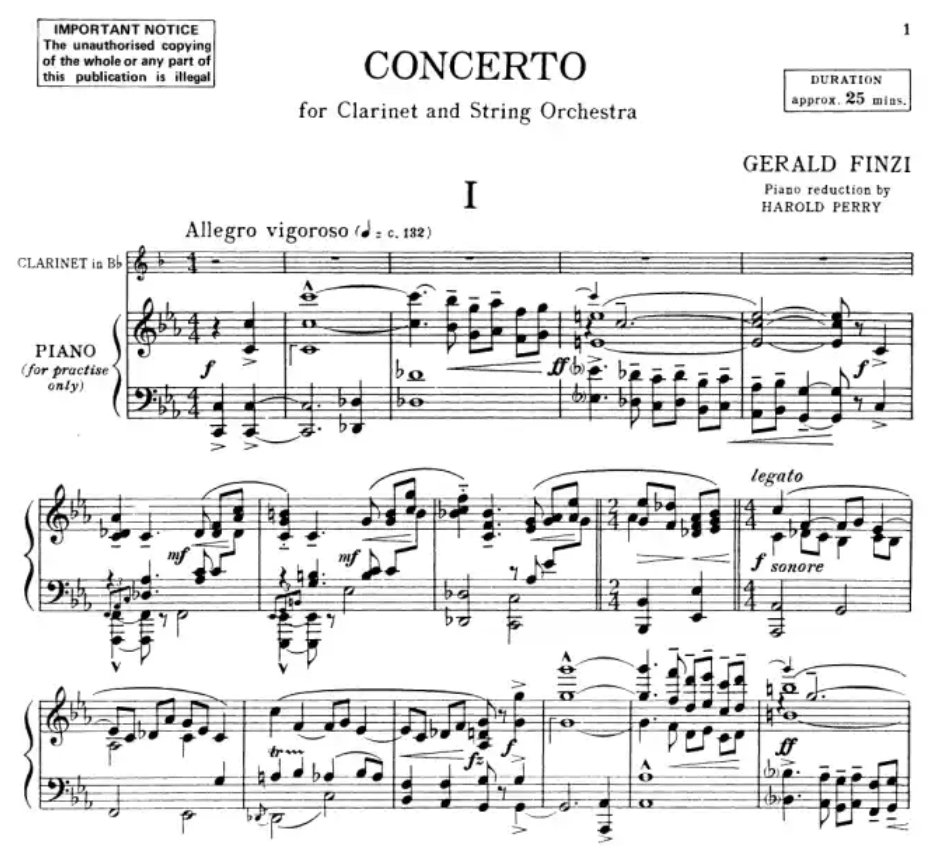 Gerald Finzi - Bb Clarinet Concerto Op 31 with Piano Accompaniment Book