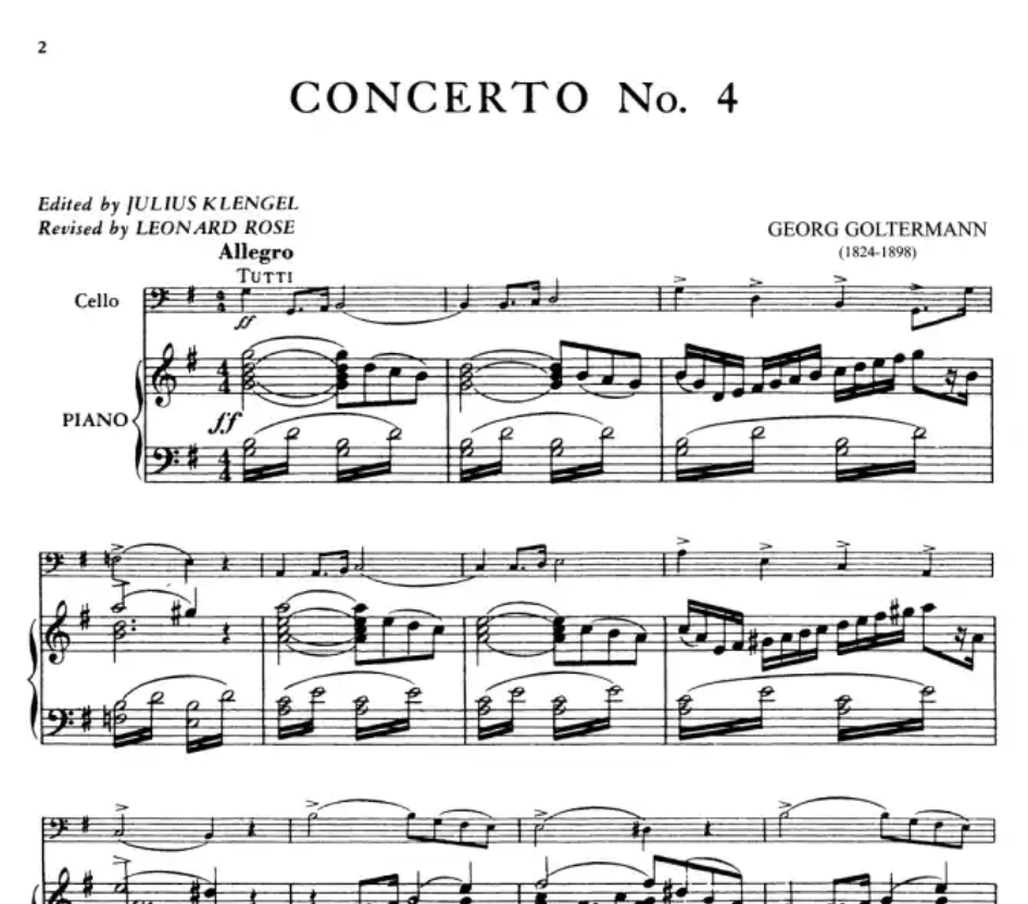 Georg Goltermann - Concerto No 4 Op 65 G Cello with Piano Accompaniment Book