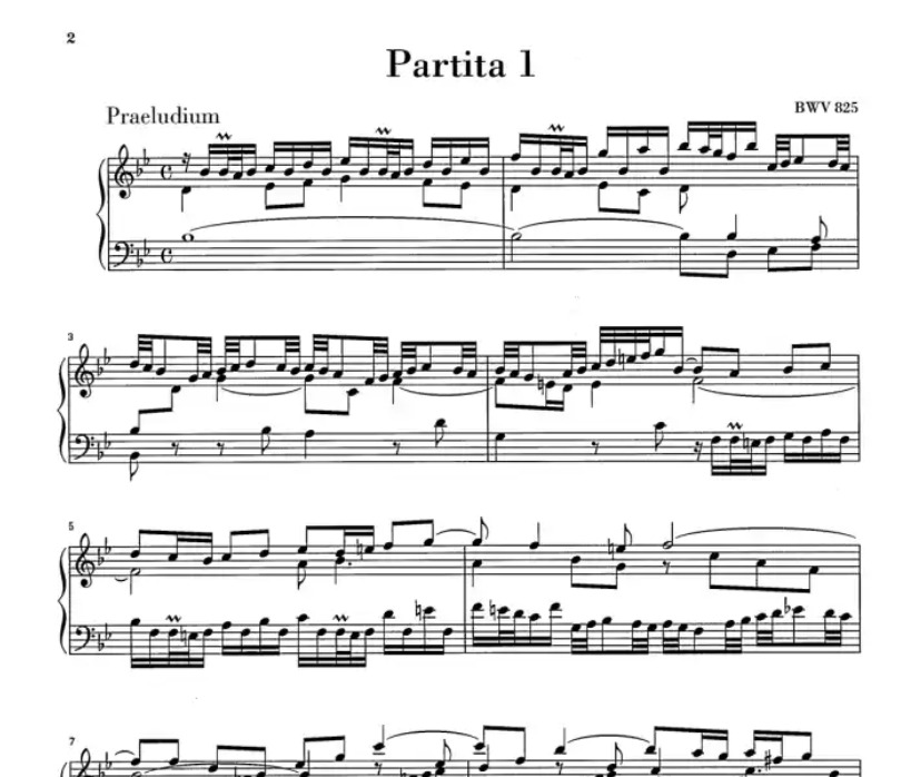 J.S Bach – Partita No. 1 in B Flat Major BWV 825 Without Fingering Piano Book