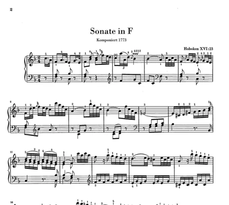 Joseph Haydn - Piano Sonata F Major Hob XVI:23 Urtext Piano Book