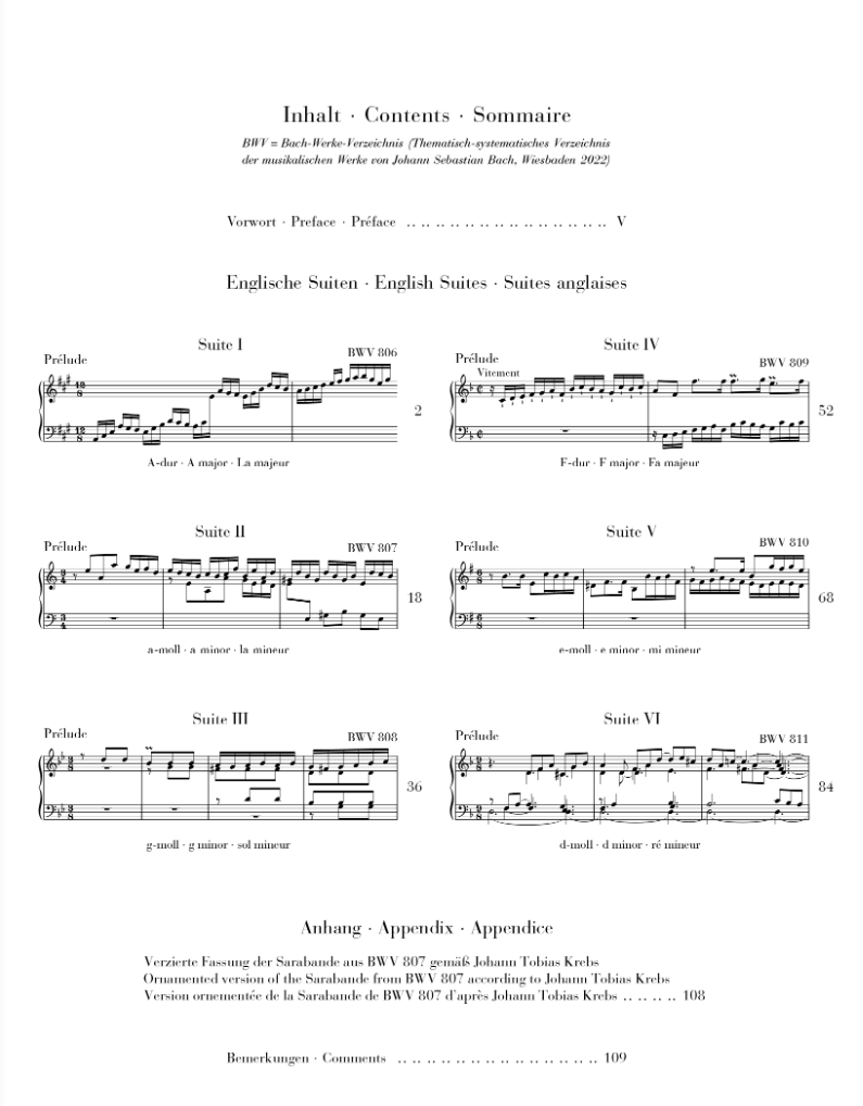 JS Bach - English Suites BWV 806-811 Piano Book (Urtext Edition)