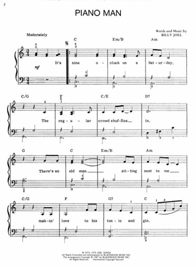 Billy Joel - Piano Man Easy Piano Single Sheet Music