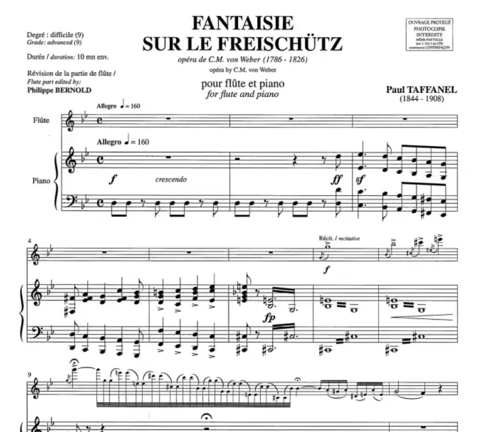 Paul Taffanel - Fantasy On Freischutz Themes Flute/Piano Book