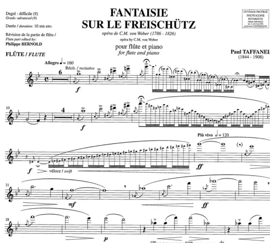 Paul Taffanel - Fantasy On Freischutz Themes Flute/Piano Book