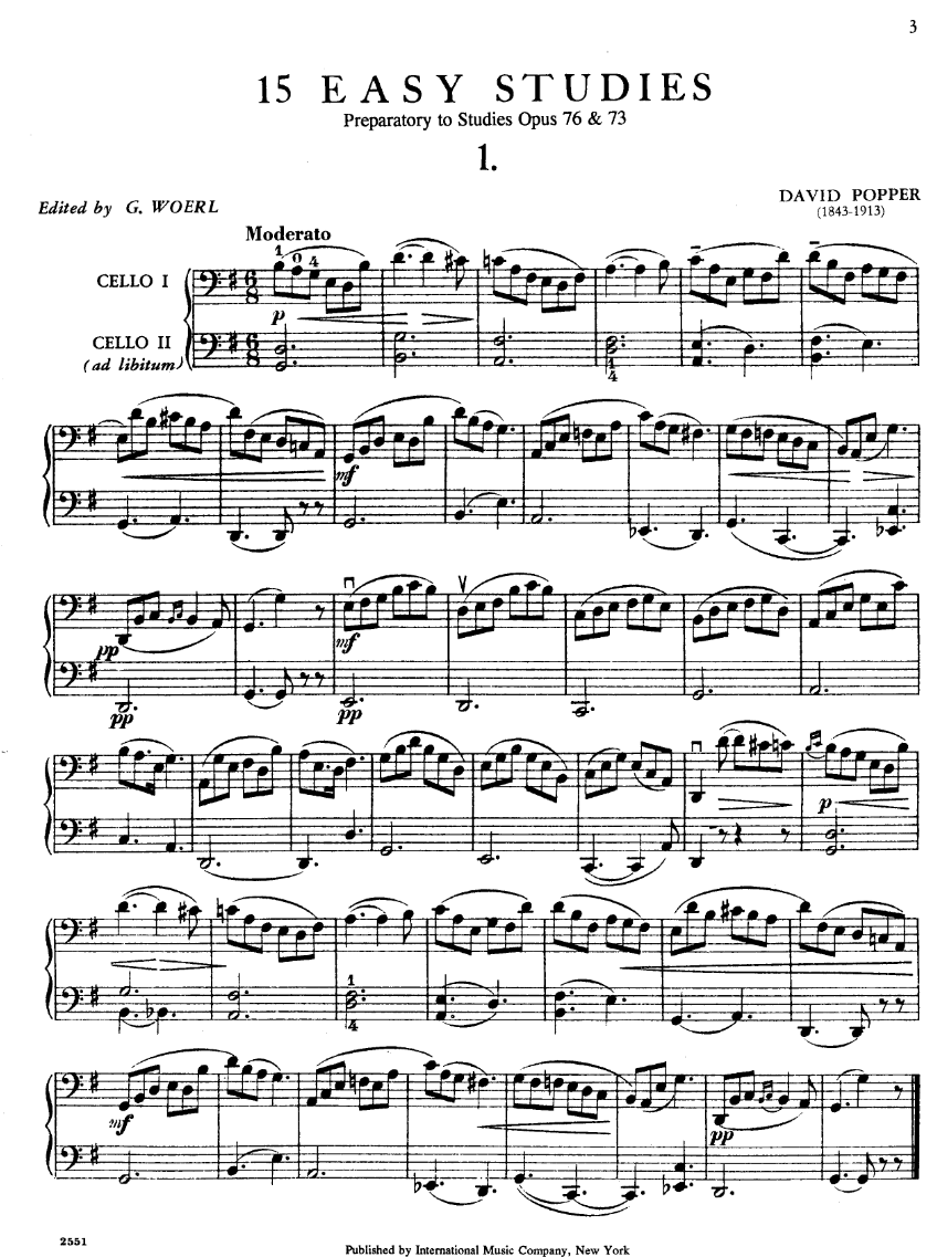 David Popper - 15 Easy Studies Preparatory To Op 73 & 76 Cello Book