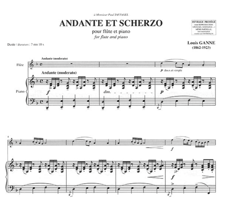 Louis Ganne - Andante Et Scherzo Flute with Piano Accompaniment Book