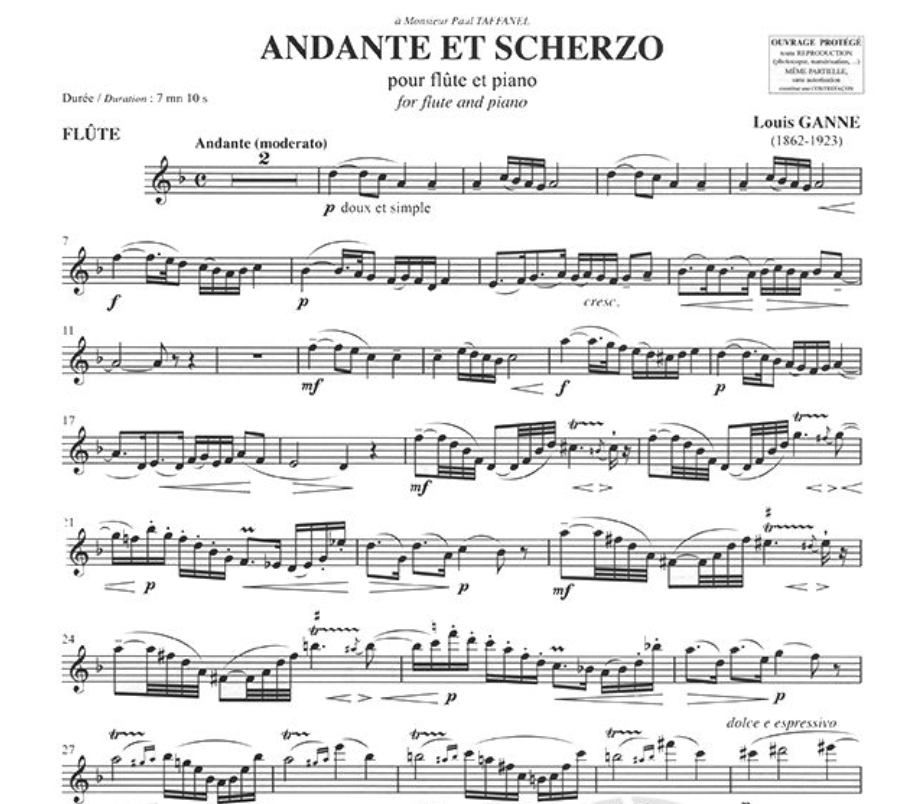 Louis Ganne - Andante Et Scherzo Flute with Piano Accompaniment Book