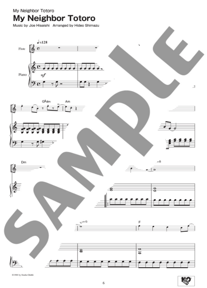Joe Hisaishi  - Studio Ghibli Songs  - For Flute and Piano Book (Intermediate)
